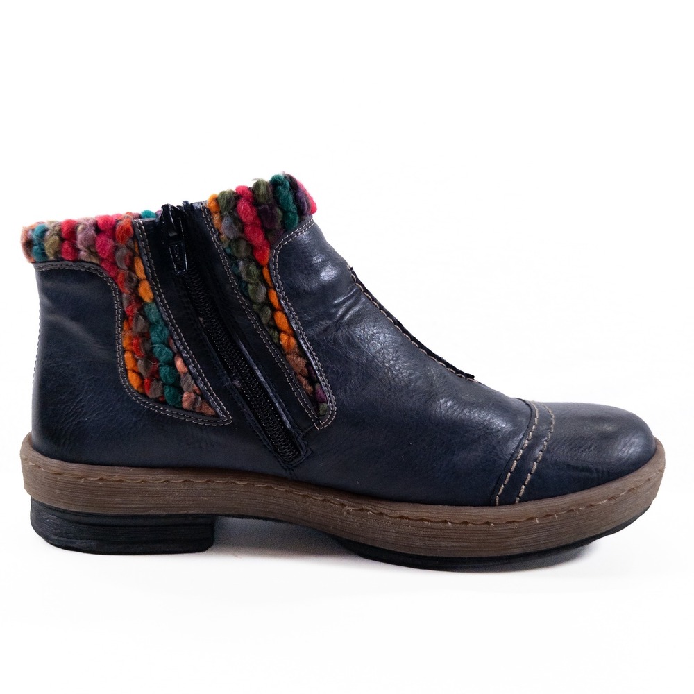 Rieker Felicitas Ankle Boots Womens 40 8.5 Navy Blue Faux Leather Zip Yarn Trim - Picture 7 of 10